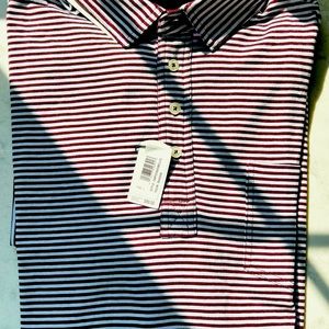 COPY - Maroon / white striped johnnie-O polo golf shirt. Stretch, size L new wi…